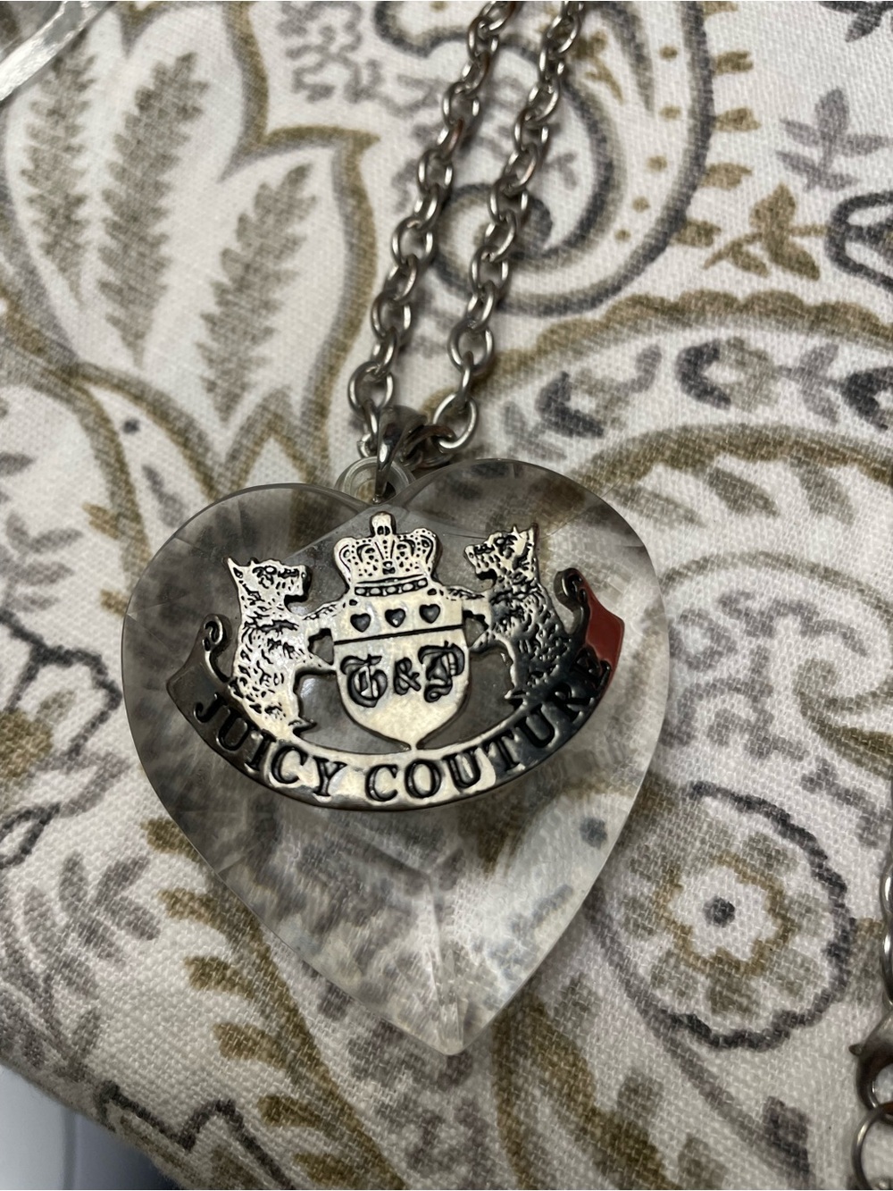 Juicy Couture Clear Heart Pendant Necklace - Silver Crest